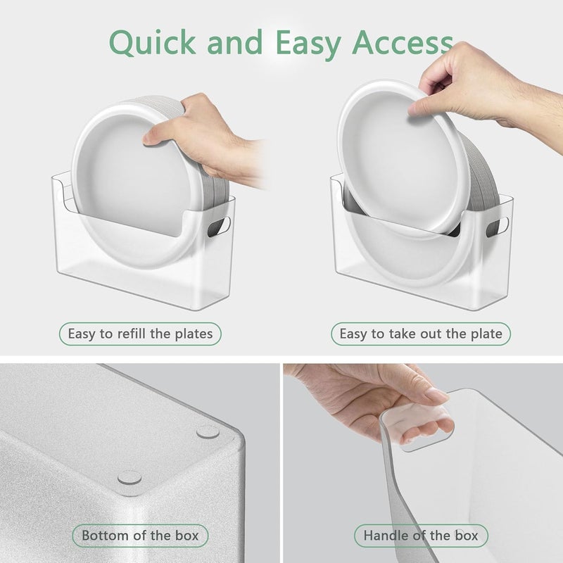 TOWARDFUN Store 2Pcs Paper Plate Dispenser for 6-9.5 Inch Disposable Plates, Space-Saving Plastic, Foam and Paper Plate Storage Organizer for Cabinet, Countertop, RV or Outdoor (Transparent) - Image 4